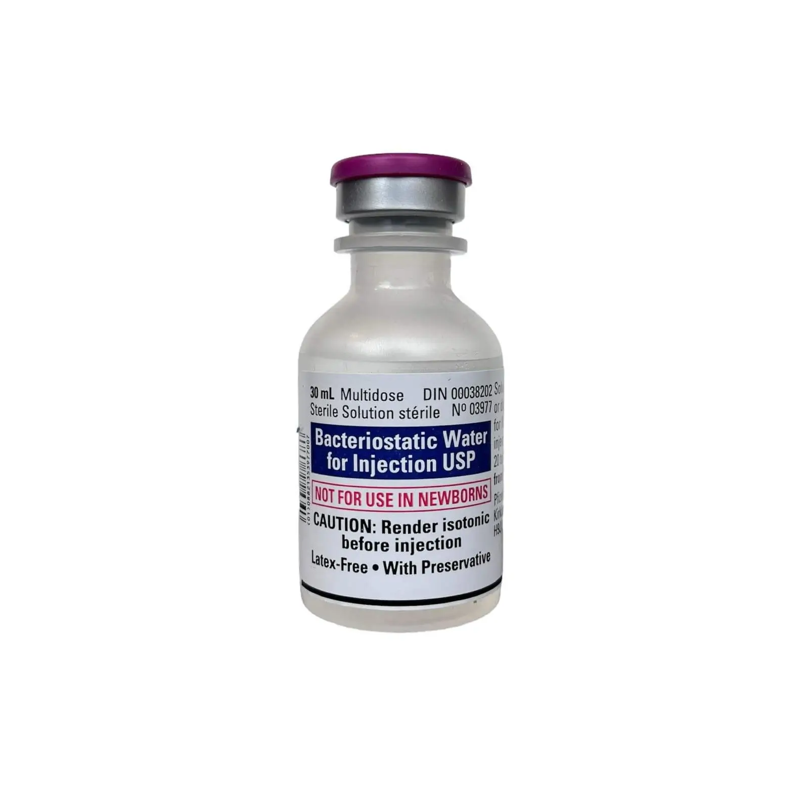 Bacteriostatic water for injection in a 30ml vial with benzyl alcohol, used for diluting peptides, from Omega Full Potential.