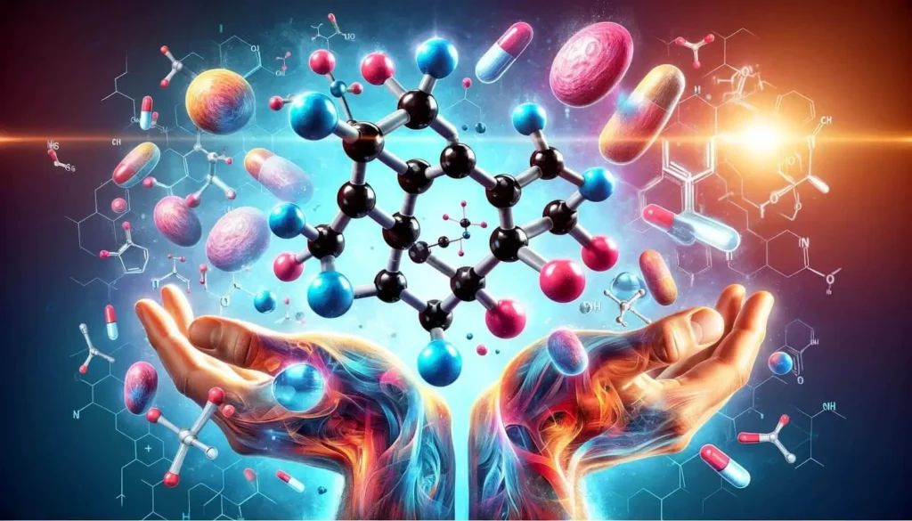 Hands presenting a molecular structure symbolizing hormone optimization through TRT