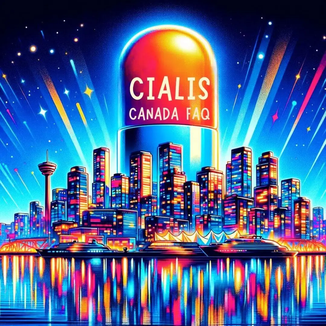 Cover photo for Cialis Canada FAQ with Vancouver skyline at night.