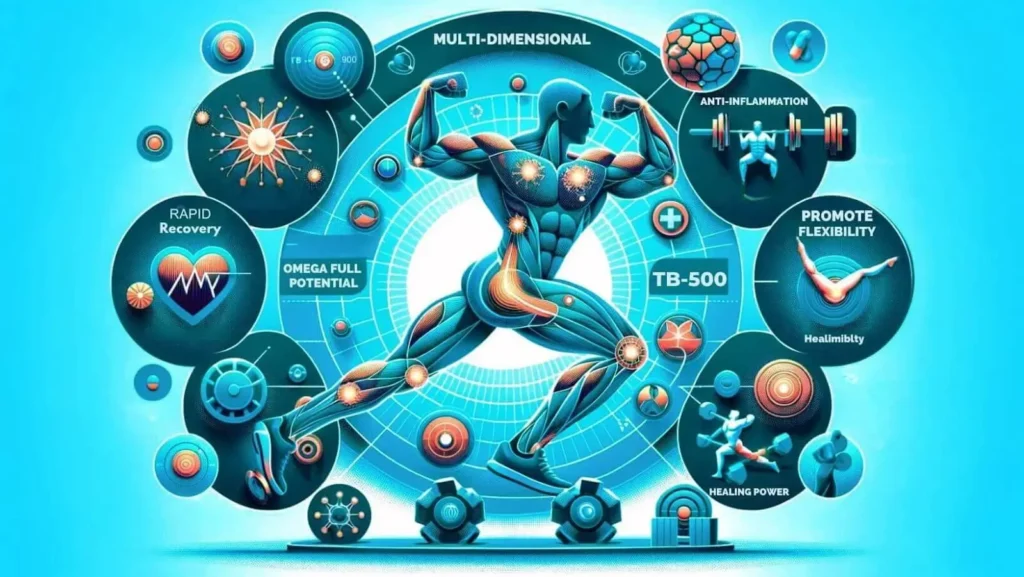 Illustration of TB-500 peptide’s multifaceted role in promoting athletic recovery and flexibility.